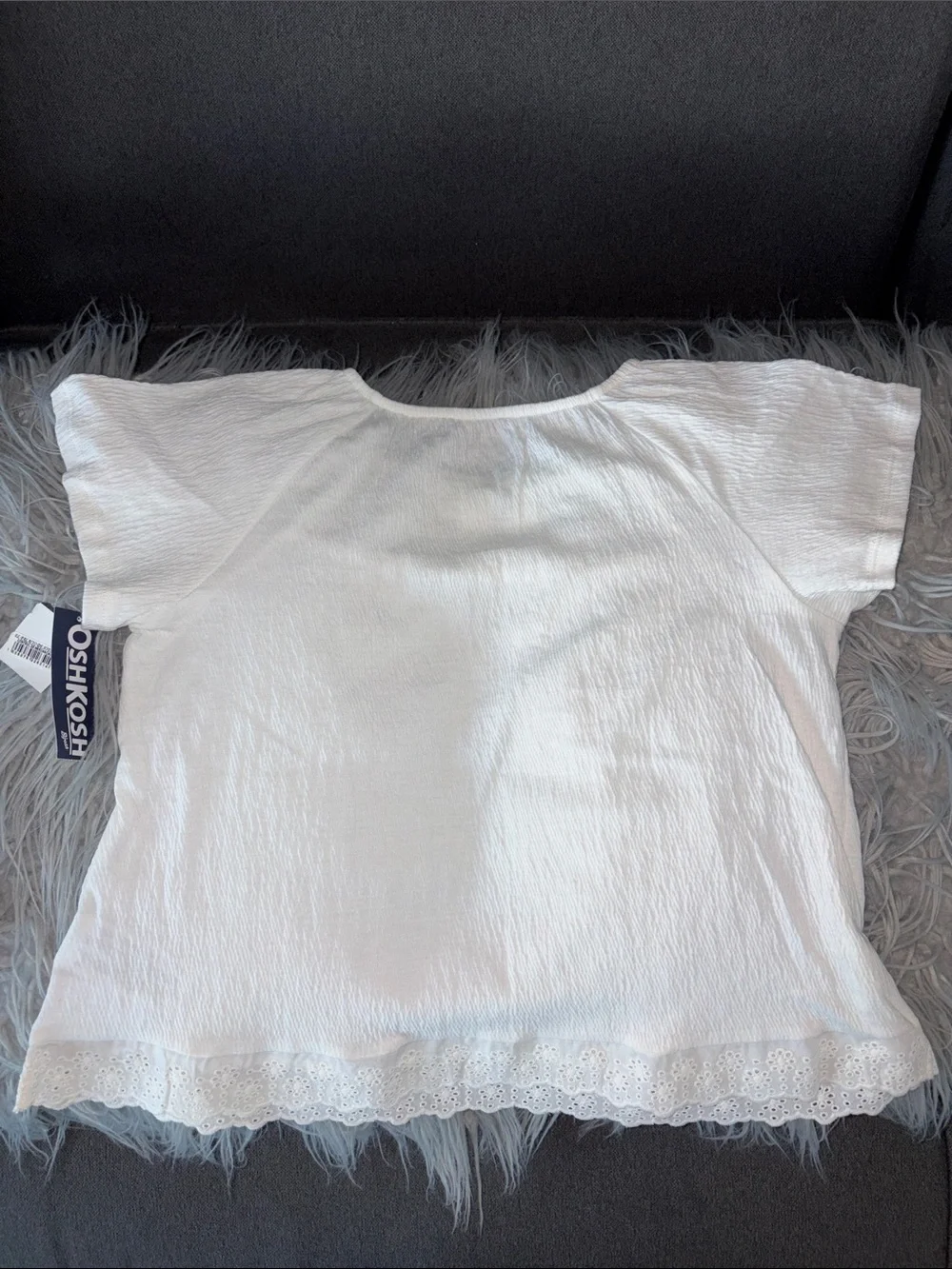 OshKosh B'gosh White Short Sleeve Eyelet Hem Girls' Top